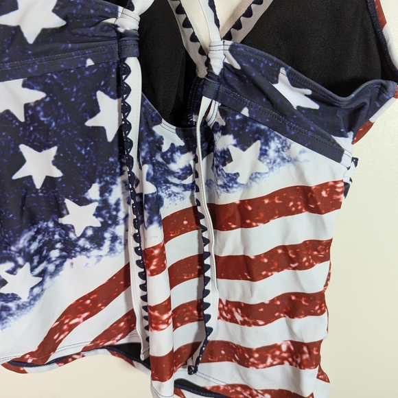 ROTITA Surplice Navy American Flag Print Tankini Set M 4th of July Patriotic - Picture 7 of 15